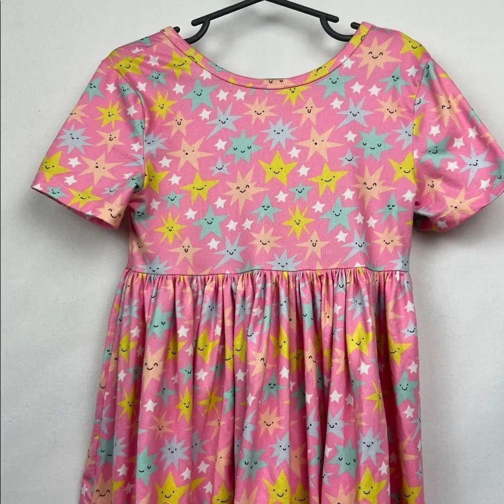 Mila and Rose pink short sleeve smiling star print twirl dress size 5-6